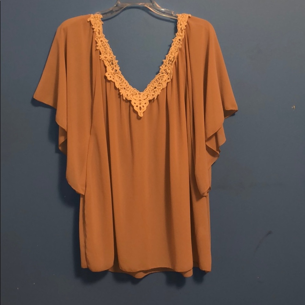 Tan Barely Worn Blouse with Lance Neck Line